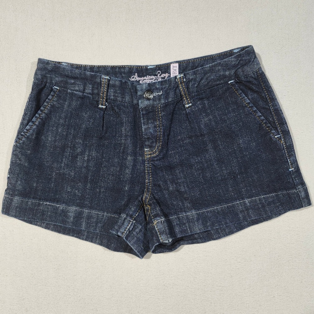 American Rag Cie Women Curvy Fit Dark Wash Denim Cuffed Shorts Size 7 Stretch